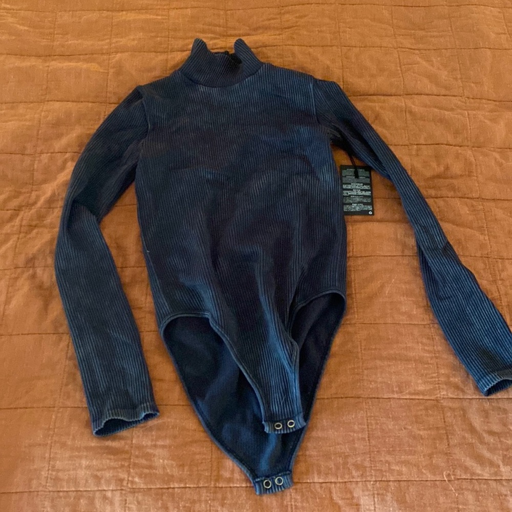Black turtleneck long sleeve bodysuit